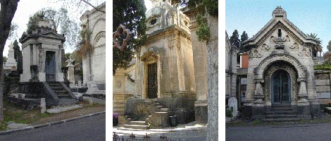 Le cappelle funerarie realizzate dall'architetto Carlo Sada. Da sinistra verso destra: Cappella Sisto Alessi (1884), Cappella Tomaselli (1905), Cappella Spampinato (1900)